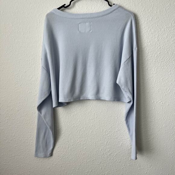Aeropostale Ribbed Crop Cardigan Light Blue V-Neck Medium - Picture 4 of 4